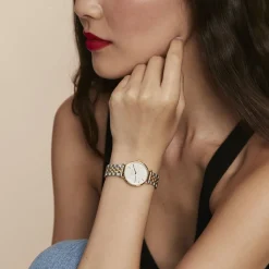 ROSEFIELD Montre The Small Edit Blanc cadran doré fond blanc bracelet acier bicolore Hot