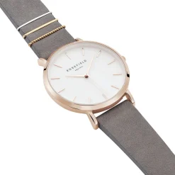 ROSEFIELD Montre West Village Blanc cadran doré rose fond blanc bracelet cuir gris Hot