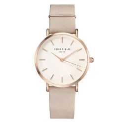 ROSEFIELD Montre West Village Blanc cadran doré rose fond blanc bracelet cuir beige Online