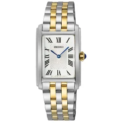 SEIKO Montre Classique Blanc cadran argenté fond blanc bracelet acier bicolore Best