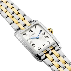 SEIKO Montre Classique Blanc cadran argenté fond blanc bracelet acier bicolore Best