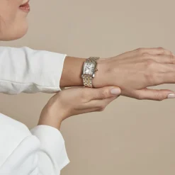 SEIKO Montre Classique Blanc cadran argenté fond blanc bracelet acier bicolore Best