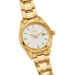 SEIKO Montre Classique Blanc cadran doré fond blanc bracelet acier doré Sale