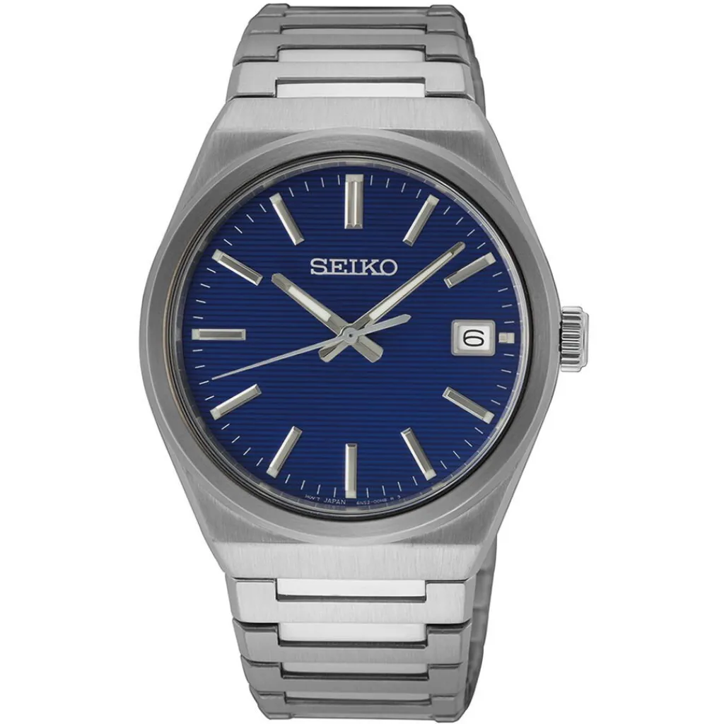 SEIKO Montre Classique Bleu cadran argenté fond bleu bracelet acier argenté Clearance