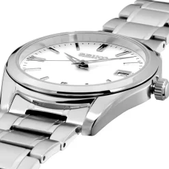SEIKO Montre Classique Blanc cadran argenté fond blanc bracelet acier argenté