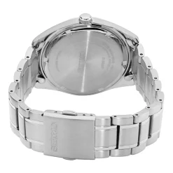 SEIKO Montre Classique Blanc cadran argenté fond blanc bracelet acier argenté