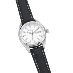 SEIKO Montre Classique Blanc cadran argenté fond blanc bracelet cuir noir Clearance