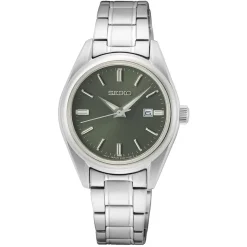 SEIKO Montre Classique Kaki cadran argenté fond kaki bracelet acier argenté Best