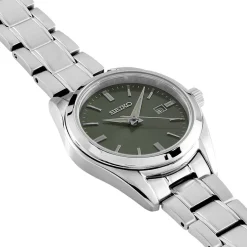 SEIKO Montre Classique Kaki cadran argenté fond kaki bracelet acier argenté Best
