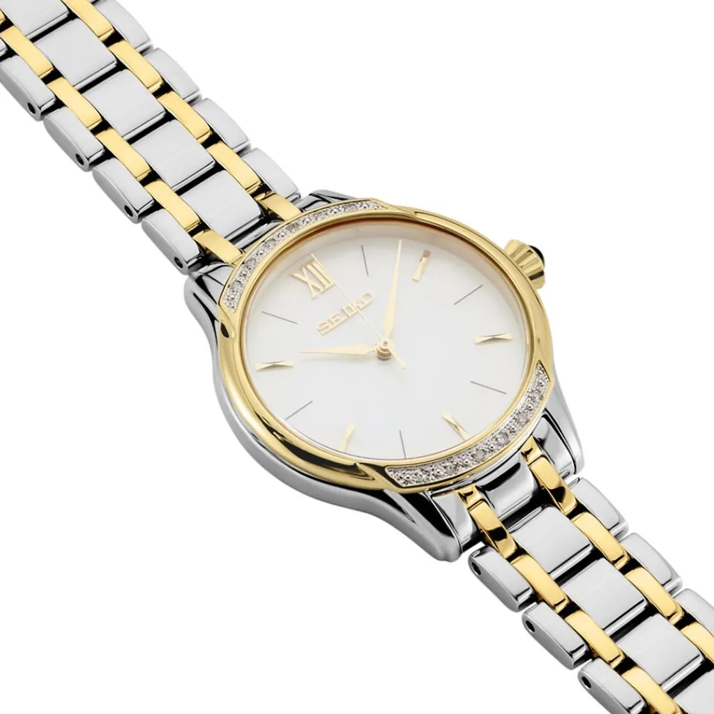 SEIKO Montre Classique Nacre cadran bicolore fond nacre bracelet acier bicolore