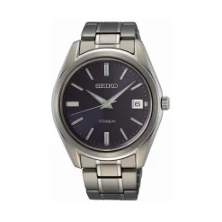 SEIKO Montre Classique Titane Noir cadran gris fond noir bracelet titane gris