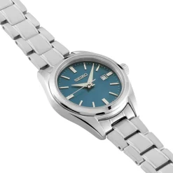 SEIKO Montre Classique Turquoise cadran argenté fond turquoise bracelet acier argenté Discount