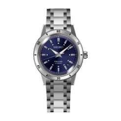 SEIKO Montre Presage Bleu cadran argenté fond bleu bracelet acier argenté Discount