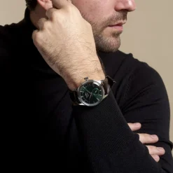 SEIKO Montre Presage Cocktail Vert cadran argenté fond vert bracelet cuir marron New