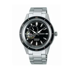 SEIKO Montre Presage Noir cadran argenté fond noir bracelet acier gris Online