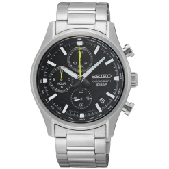 SEIKO Montre Sport Noir cadran argenté fond noir bracelet acier argenté Discount