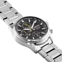SEIKO Montre Sport Noir cadran argenté fond noir bracelet acier argenté Discount