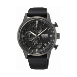 SEIKO Montre Sport Titane Noir cadran gris fond noir bracelet silicone noire Clearance