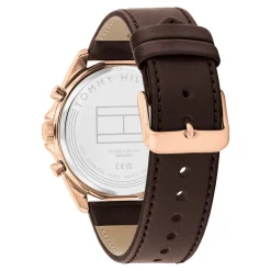 TOMMY HILFIGER Montre Baker Bleu cadran doré fond bleu bracelet cuir de veau marron Best