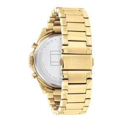 TOMMY HILFIGER Montre Baker Noir cadran doré fond noir bracelet acier doré Discount