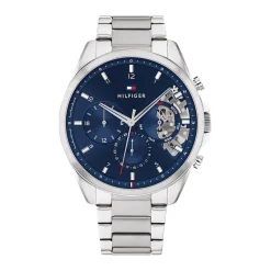 TOMMY HILFIGER Montre Baker Bleu cadran argenté fond bleu bracelet acier argenté Hot