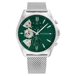 TOMMY HILFIGER Montre Baker Vert cadran argenté fond vert bracelet acier argenté Online