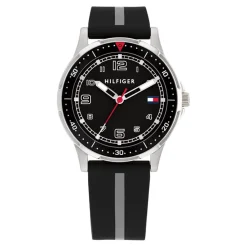TOMMY HILFIGER Montre Boys Noir cadran argenté fond noir bracelet silicone noir Hot