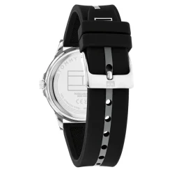 TOMMY HILFIGER Montre Boys Noir cadran argenté fond noir bracelet silicone noir Hot