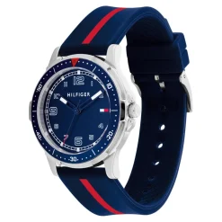 TOMMY HILFIGER Montre Boys Bleu cadran argenté fond bleu bracelet silicone bleu Clearance