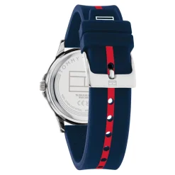 TOMMY HILFIGER Montre Boys Bleu cadran argenté fond bleu bracelet silicone bleu Clearance