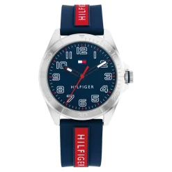 TOMMY HILFIGER Montre Boys Bleu cadran argenté fond bleu bracelet silicone bicolore Online