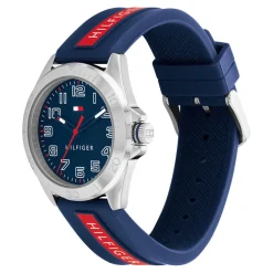 TOMMY HILFIGER Montre Boys Bleu cadran argenté fond bleu bracelet silicone bicolore Online