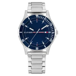 TOMMY HILFIGER Montre Boys Bleu cadran argenté fond bleu bracelet acier argenté Best