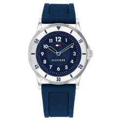 TOMMY HILFIGER Montre Boys Bleu cadran argenté fond bleu bracelet silicone bleu Best