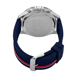 TOMMY HILFIGER Montre Clark Bleu cadran argenté fond bleu bracelet silicone bleu Sale