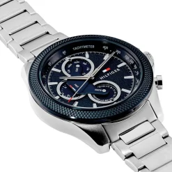 TOMMY HILFIGER Montre Clark Bleu cadran argenté fond bleu bracelet acier argenté Discount