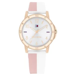 TOMMY HILFIGER Montre Girls Argenté cadran doré fond argenté bracelet silicone bicolore Outlet