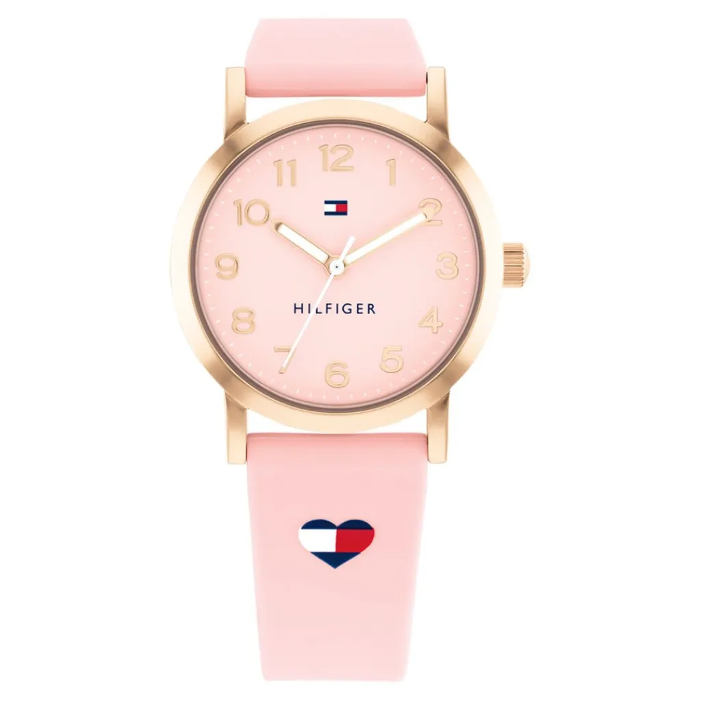 TOMMY HILFIGER Montre Girls Rose cadran argenté fond rose bracelet silicone rose Online