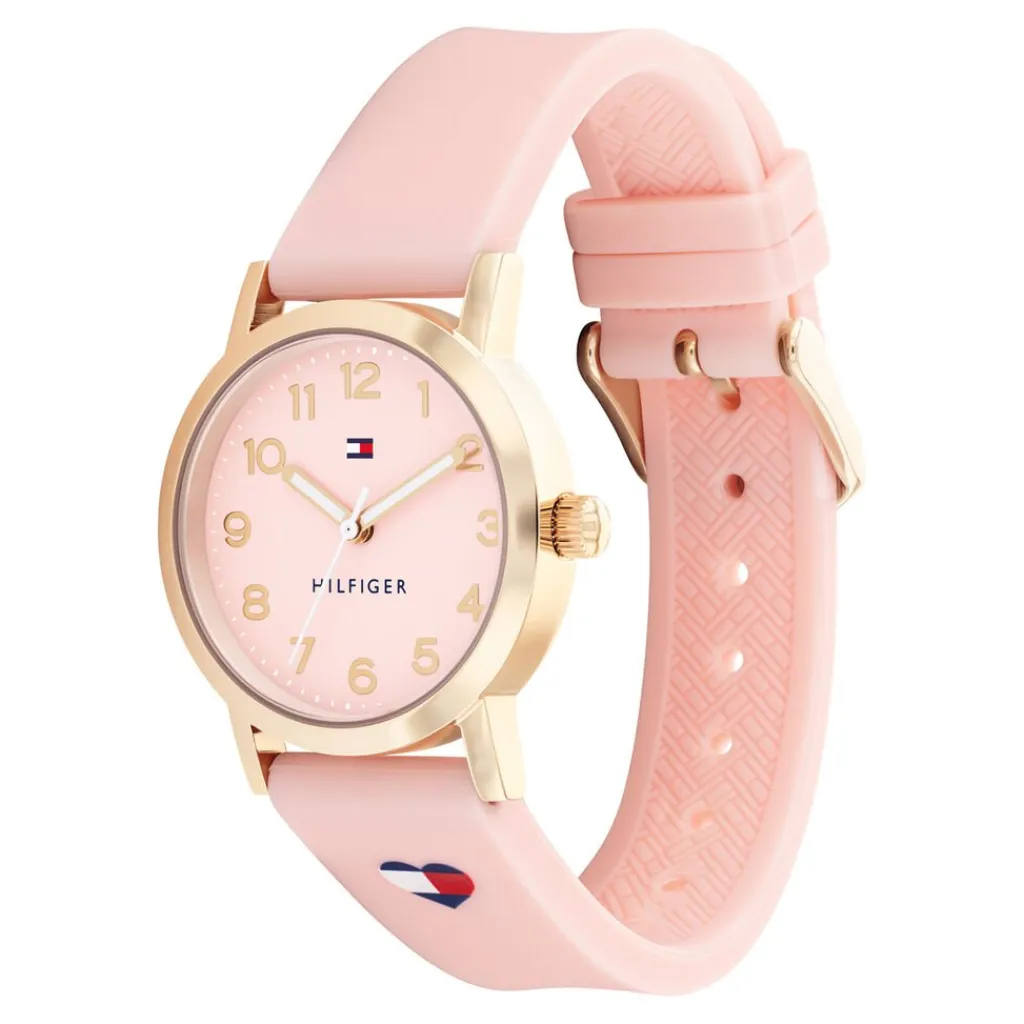 TOMMY HILFIGER Montre Girls Rose cadran argenté fond rose bracelet silicone rose Online