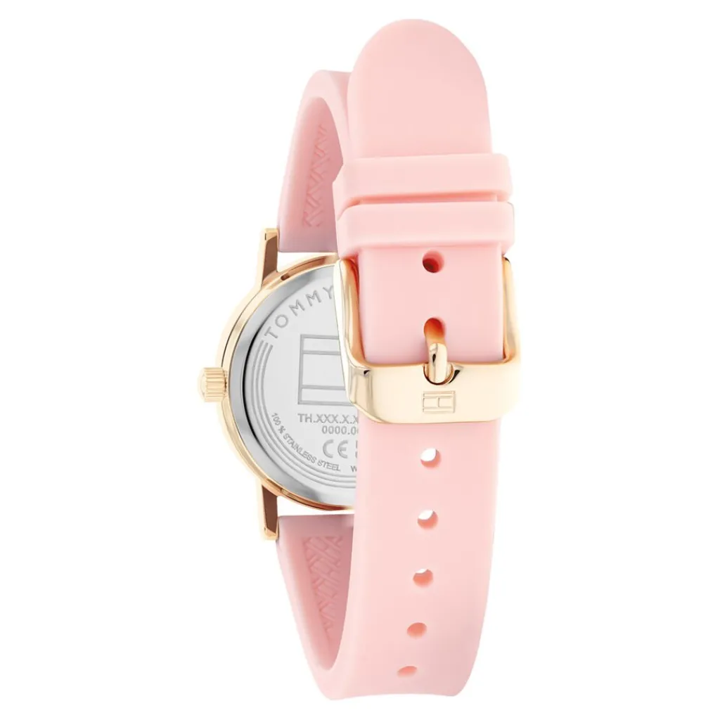 TOMMY HILFIGER Montre Girls Rose cadran argenté fond rose bracelet silicone rose Online