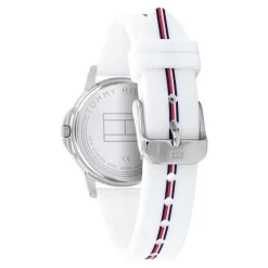 TOMMY HILFIGER Montre Girls Argenté cadran argenté fond argenté bracelet silicone blanc New