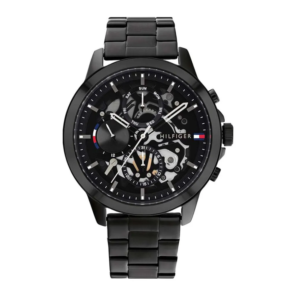 TOMMY HILFIGER Montre Henry Noir cadran noir fond noir bracelet acier noir Discount