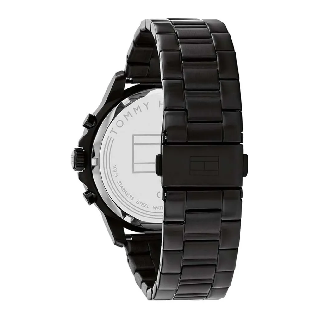 TOMMY HILFIGER Montre Henry Noir cadran noir fond noir bracelet acier noir Discount