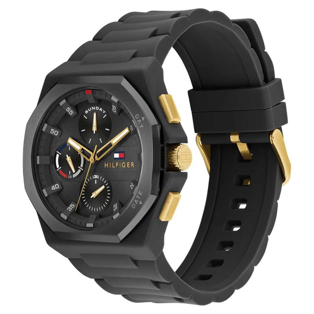 TOMMY HILFIGER Montre Neo Noir cadran noir fond noir bracelet silicone noir Hot