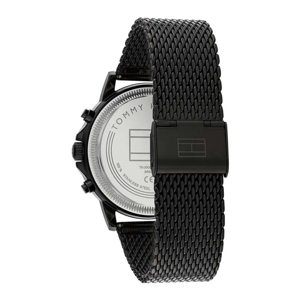 TOMMY HILFIGER Montre Stewart Noir cadran noir fond noir bracelet acier noir Discount