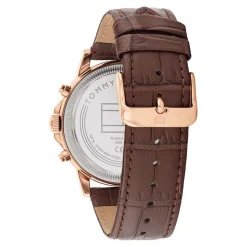 TOMMY HILFIGER Montre Stewart Blanc cadran rose fond blanc bracelet cuir de veau marron Best