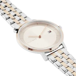TOMMY HILFIGER Montre Tea Doré cadran argenté fond doré rose bracelet acier bicolore Sale