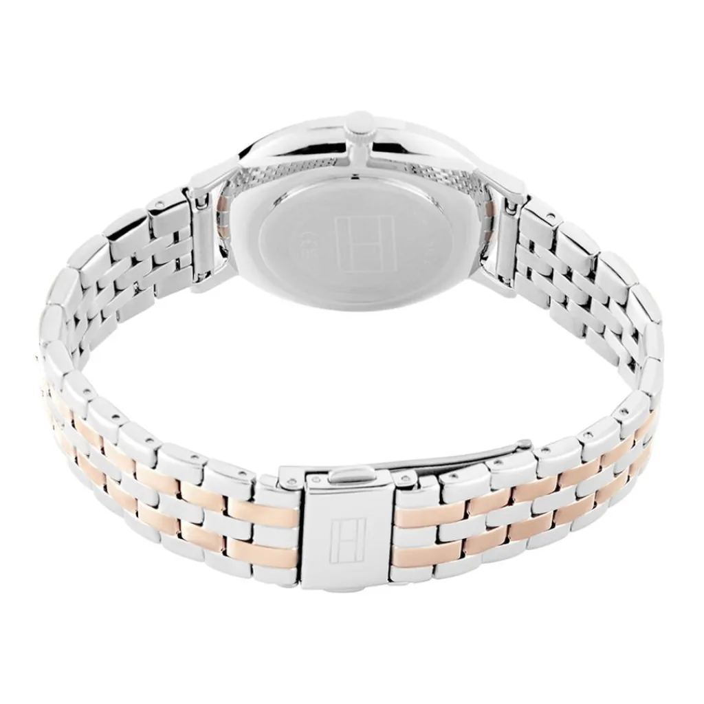 TOMMY HILFIGER Montre Tea Doré cadran argenté fond doré rose bracelet acier bicolore Sale