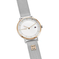 TOMMY HILFIGER Montre Tea Blanc cadran argenté fond blanc bracelet acier argenté Hot
