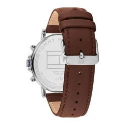 TOMMY HILFIGER Montre Tyson Bleu cadran blanc fond bleu bracelet cuir marron Hot